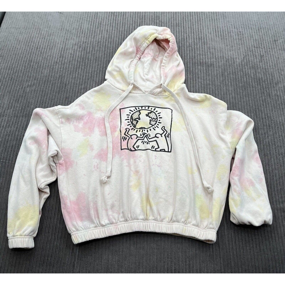 Keith‎ Haring Women Sweater Size Large Tie Dye Long Sleeve Crop Hoodie.